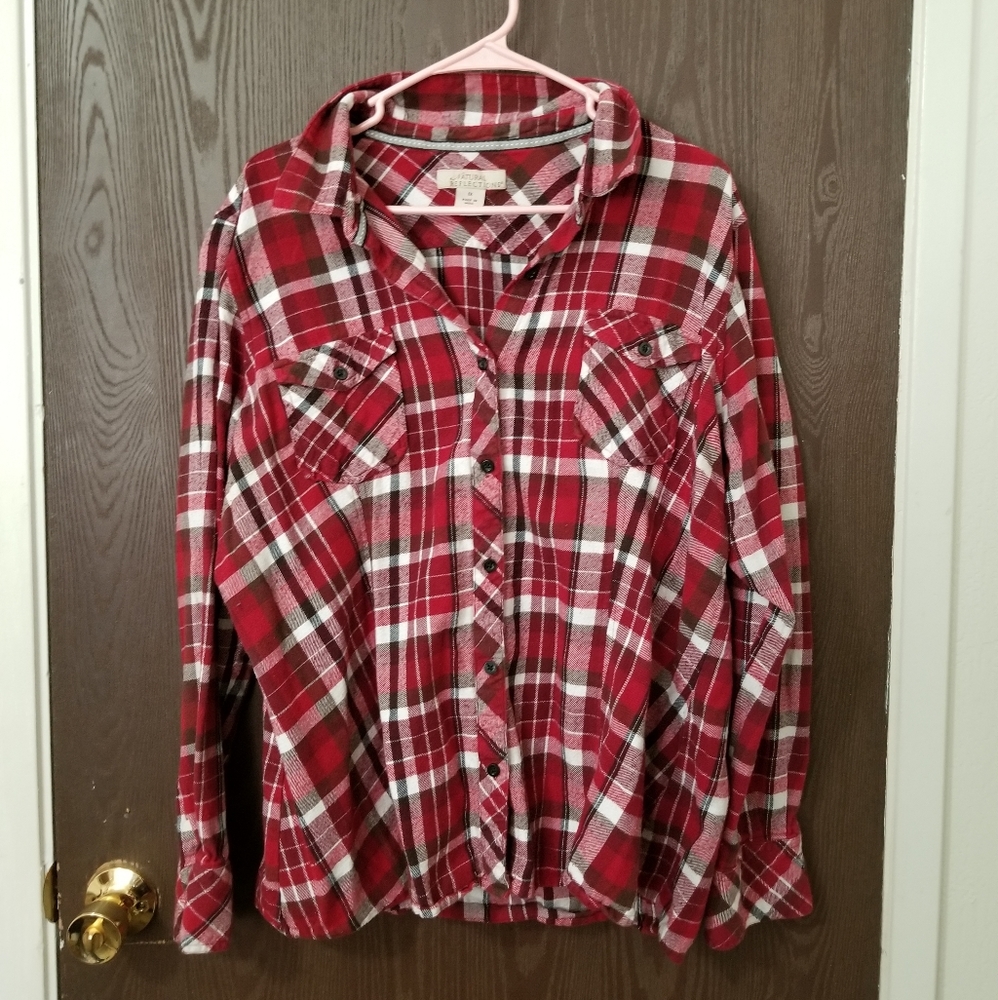 Plus Red Plaid Button Shirt